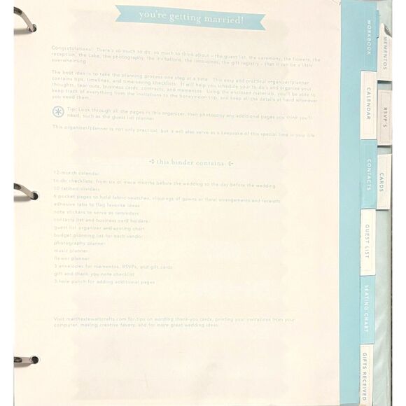 Martha Stewart Our Wedding Keepsake 3 Hole Ring Planner Binder Photo Book-New! - Picture 4 of 10
